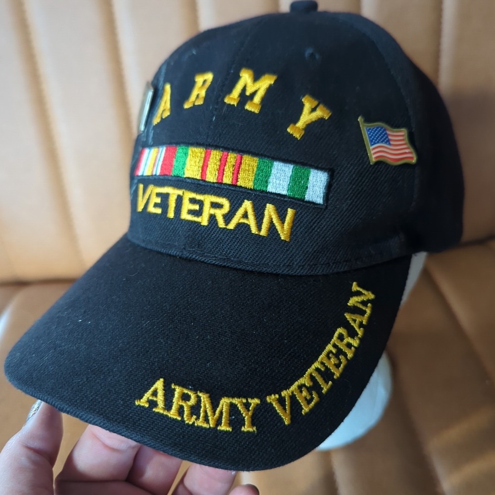 Army Veteran Cap With USA Stamp With American Flag and POW Pin Black